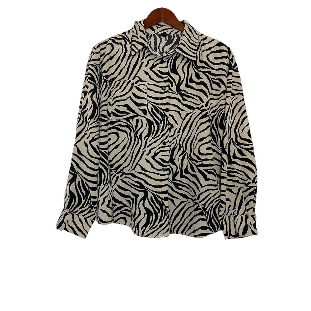 SHEIN  Animal Print Long Sleeve Button Up Shirt Top